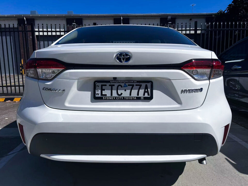 Booknride rental Toyota Corolla Hybrid rear view
